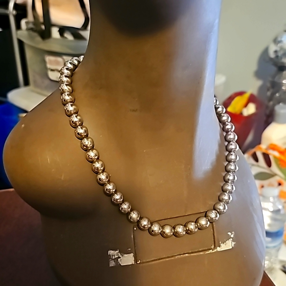Sterling Siver Beaded Necklace, 17 inches, Clasp Closure. - Picture 3 of 5